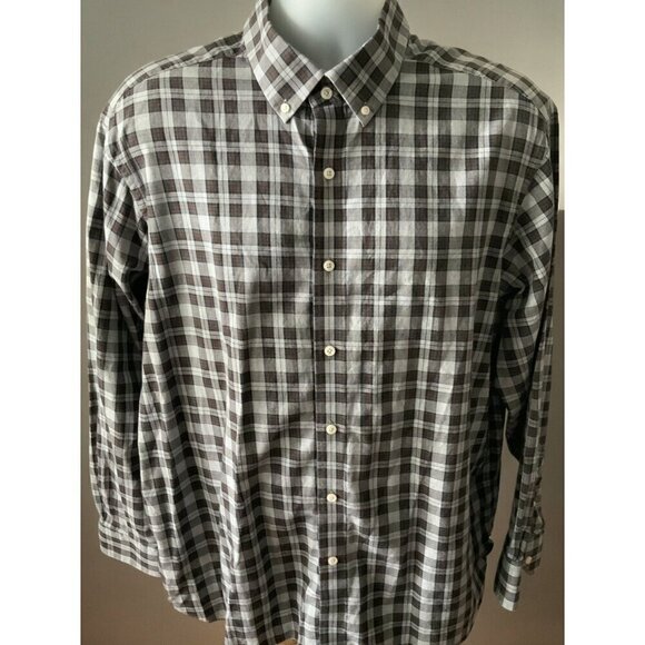 Cremeux Collection Plaid Button Down Shirt Long Sleeve Cotton Brown Gray Mens XL - Picture 2 of 7